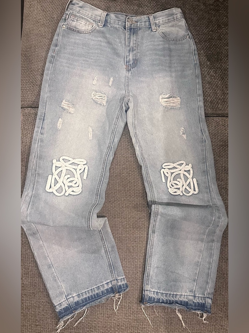 Fashion Nova Light Blue Relaxed Fit Distressed Jeans